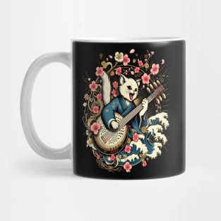 cat playing shamisen japanese Mug